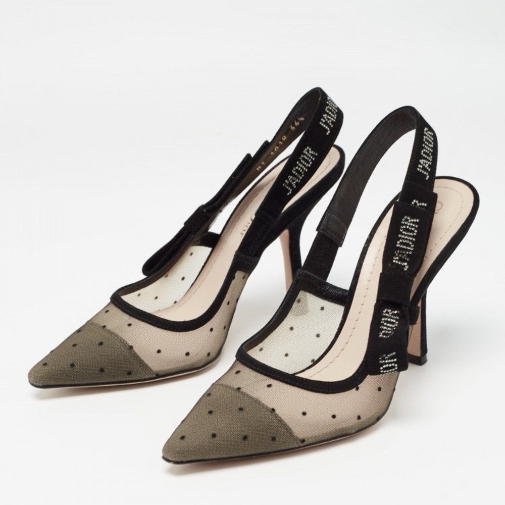 Dior Black Mesh Slingback Heels - Picture 2 of 16